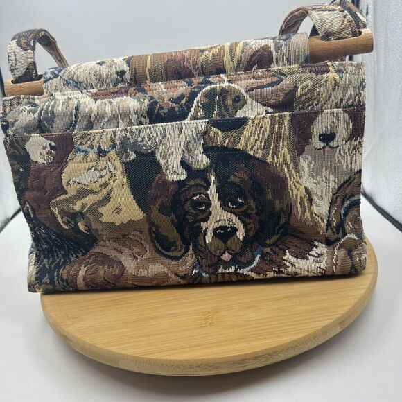 Dog Shoulder Purse Dog Breed Tapestry 2 Handle Handbag Wood Top Close Corgi - Picture 2 of 9